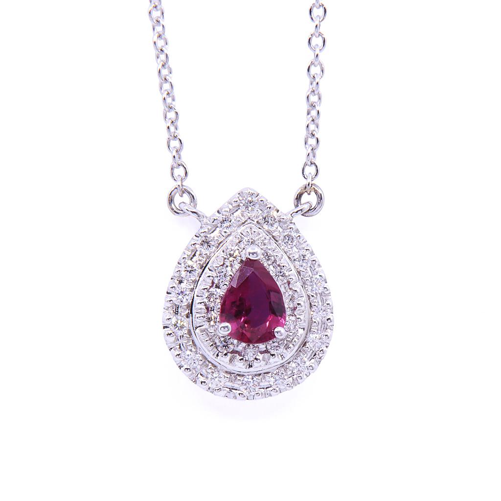 Collana - Rubino 0,51ct. brillanti 0,25ct. F-VVS in oro 18kt. peso totale 4gr