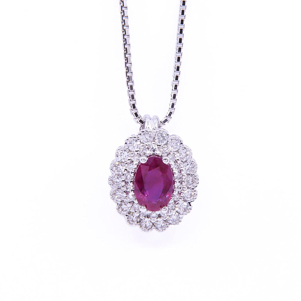 Collana - Rubino 0,69ct. brillanti 0,30ct. F-VVS in oro 18kt. peso totale 3,9gr