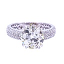Anello solitario - Diamante Old European Cut 3,08ct. N-VVS2, oro bianco 18kt. e pavé di brillanti 0,80ct.