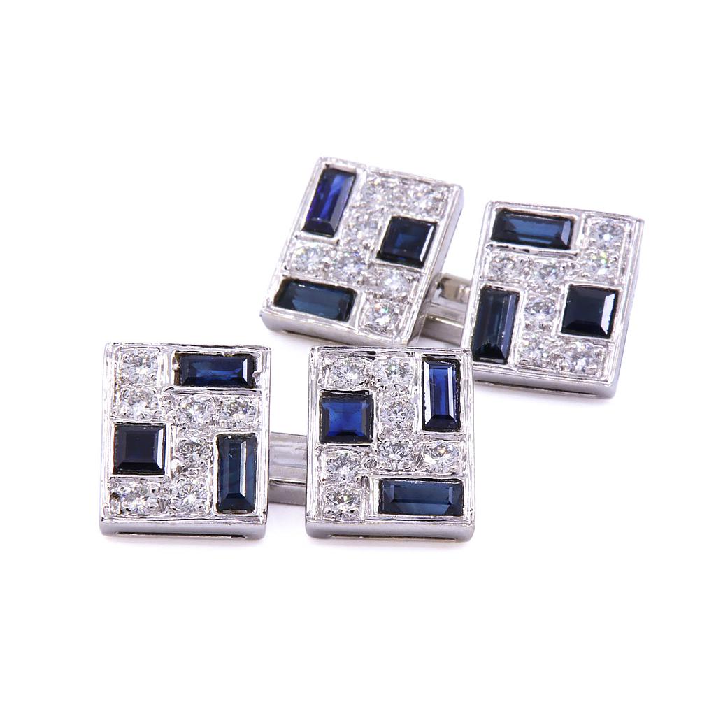 Gemelli - Zaffiri e brillanti 0,56ct. H-VS1, oro 18kt. peso totale 13gr.