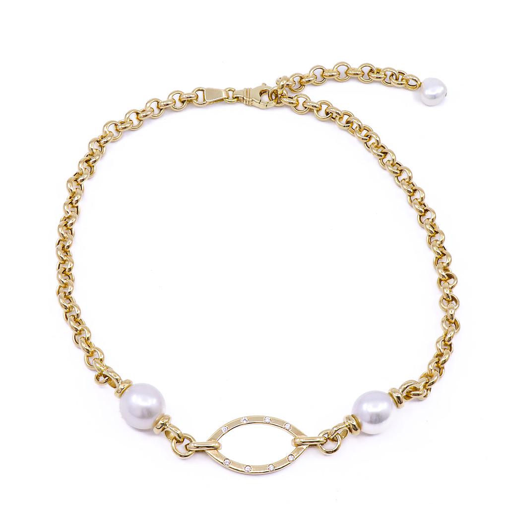 Girocollo perle australiane - Oro 18kt. piccoli brillanti, gr. 34,5