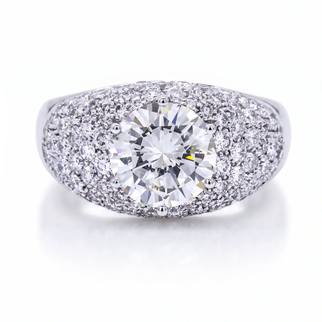 Anello solitario con pavé - Brillante centrale 2,32ct. I-IF in oro bianco 18kt.