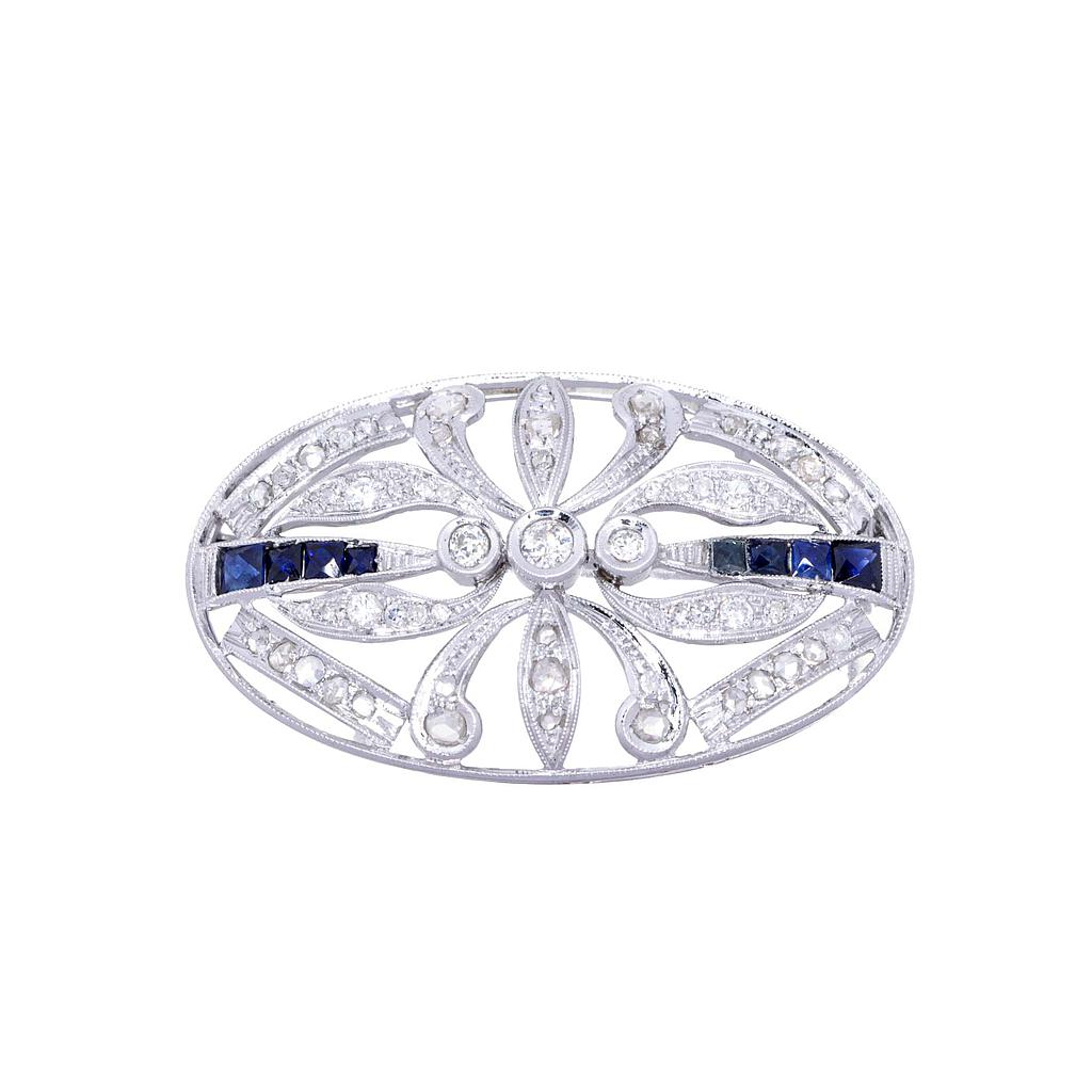 Spilla Ciondolo - Zaffiri, diamanti taglio antico, oro 18kt