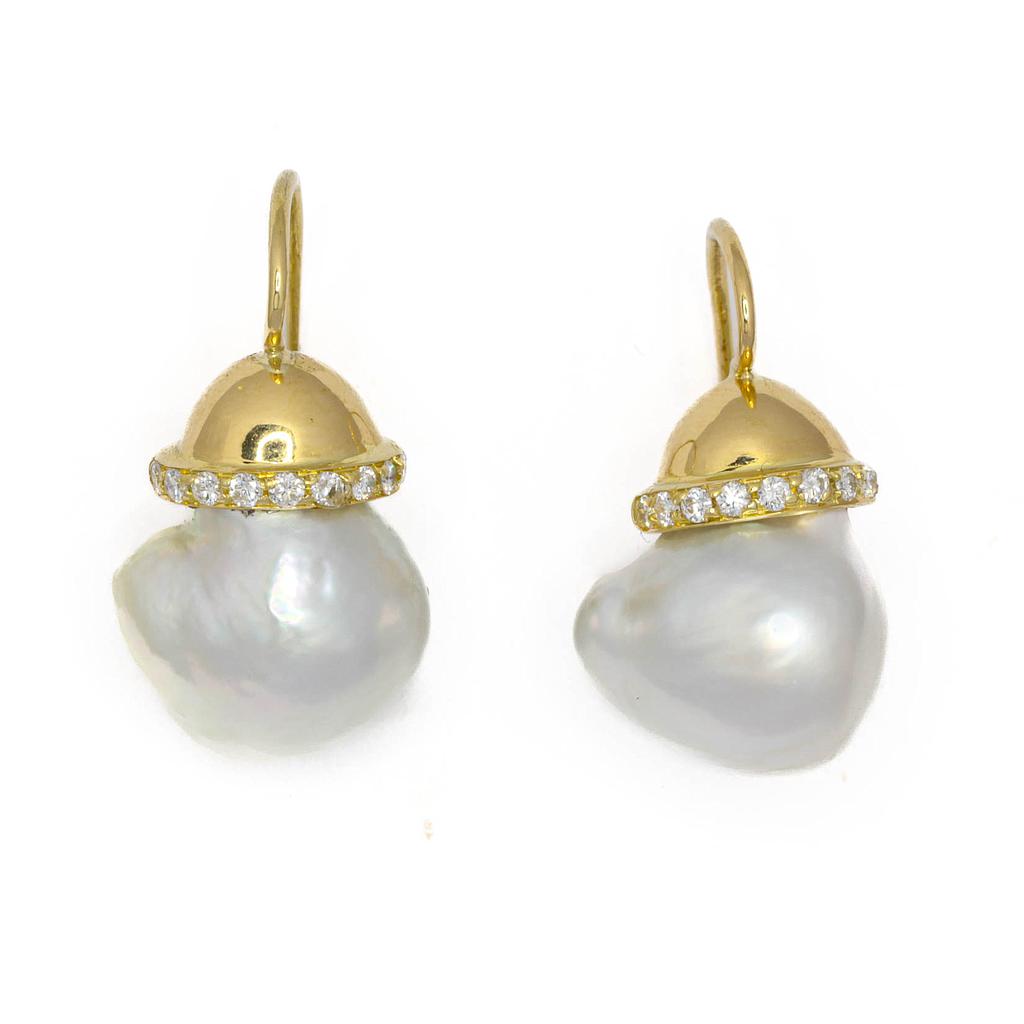 Orecchini perle barocche - Brillanti 0,18ct. H-VS1, oro 18kt.