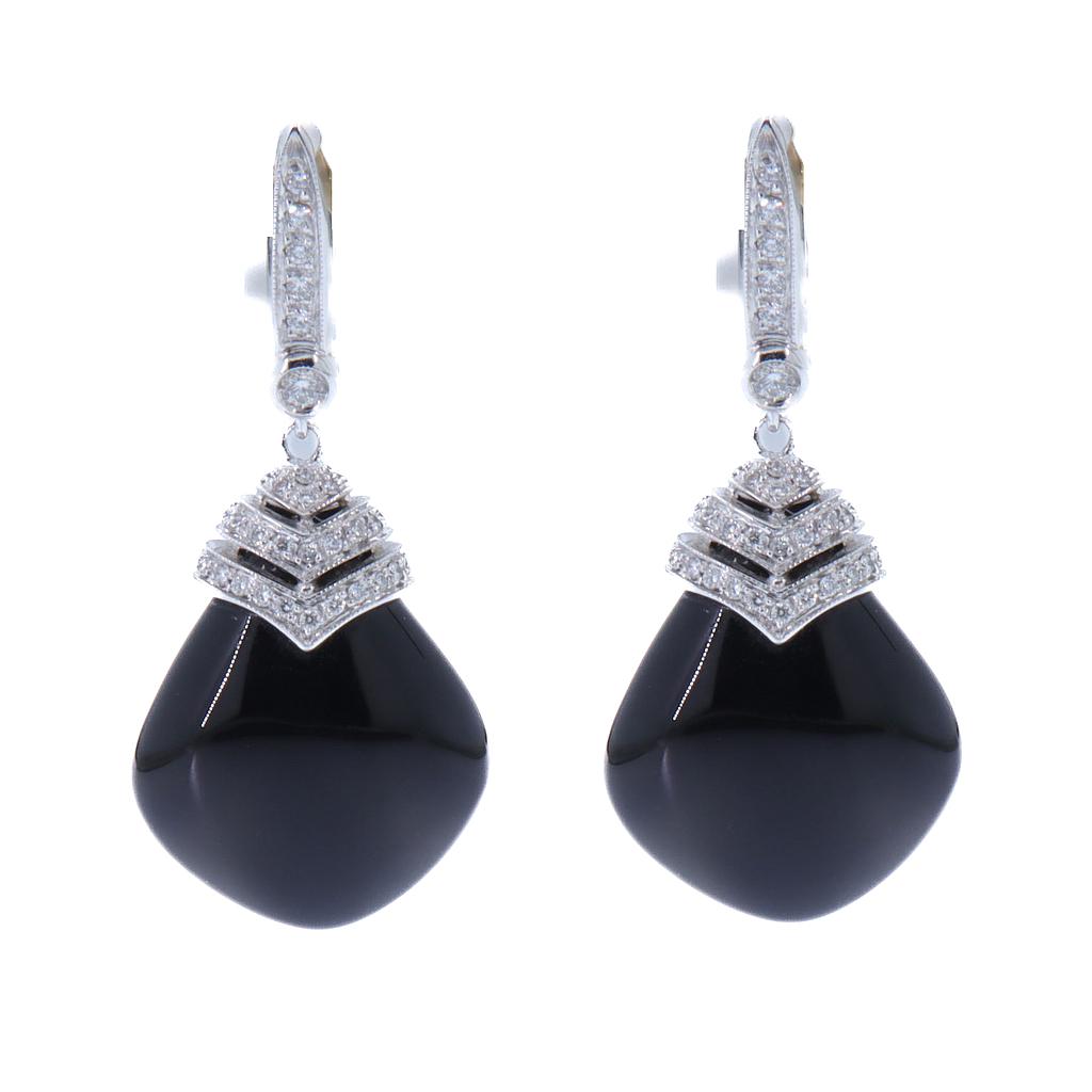 Orecchini - Onice, brillanti 0,76ct. oro 18kt.