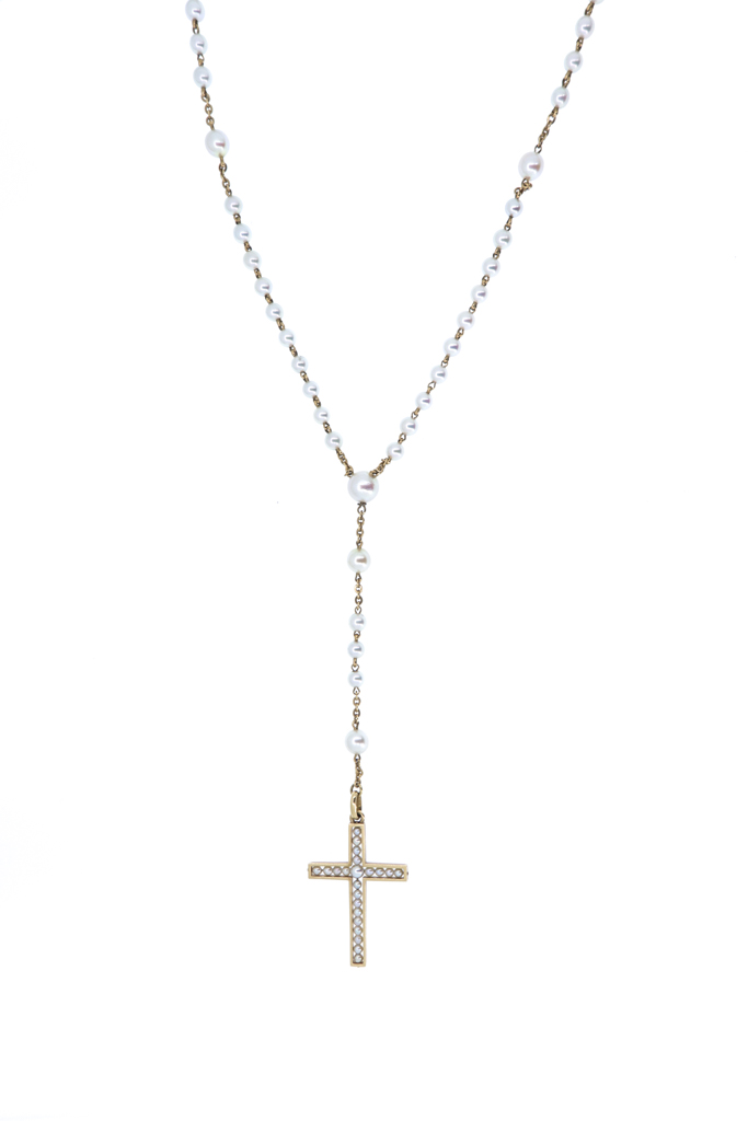 Collana Rosario croce -  Perle giapponesi, oro 18kt.