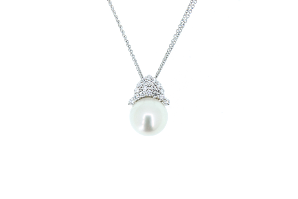 Collana perla - Brillanti 0,46ct. G-VS oro 18kt.