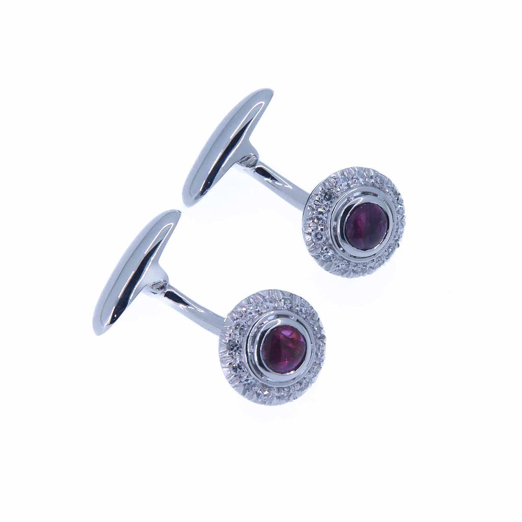 Gemelli in oro bianco con brillanti ct. 0,38 e rubini ct. 0,80 - Gr.9,20