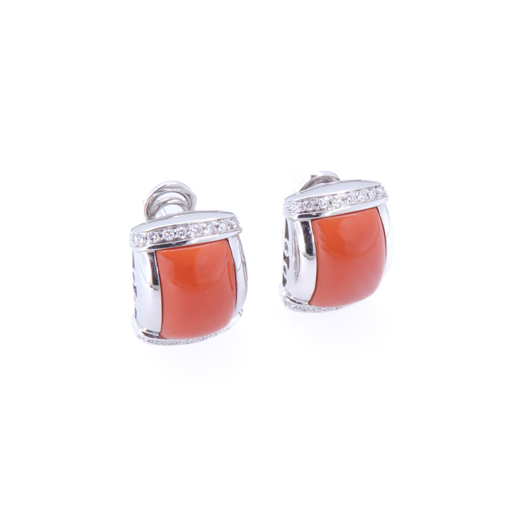 Orecchini corallo - Brillanti 0,36ct. oro 18kt.