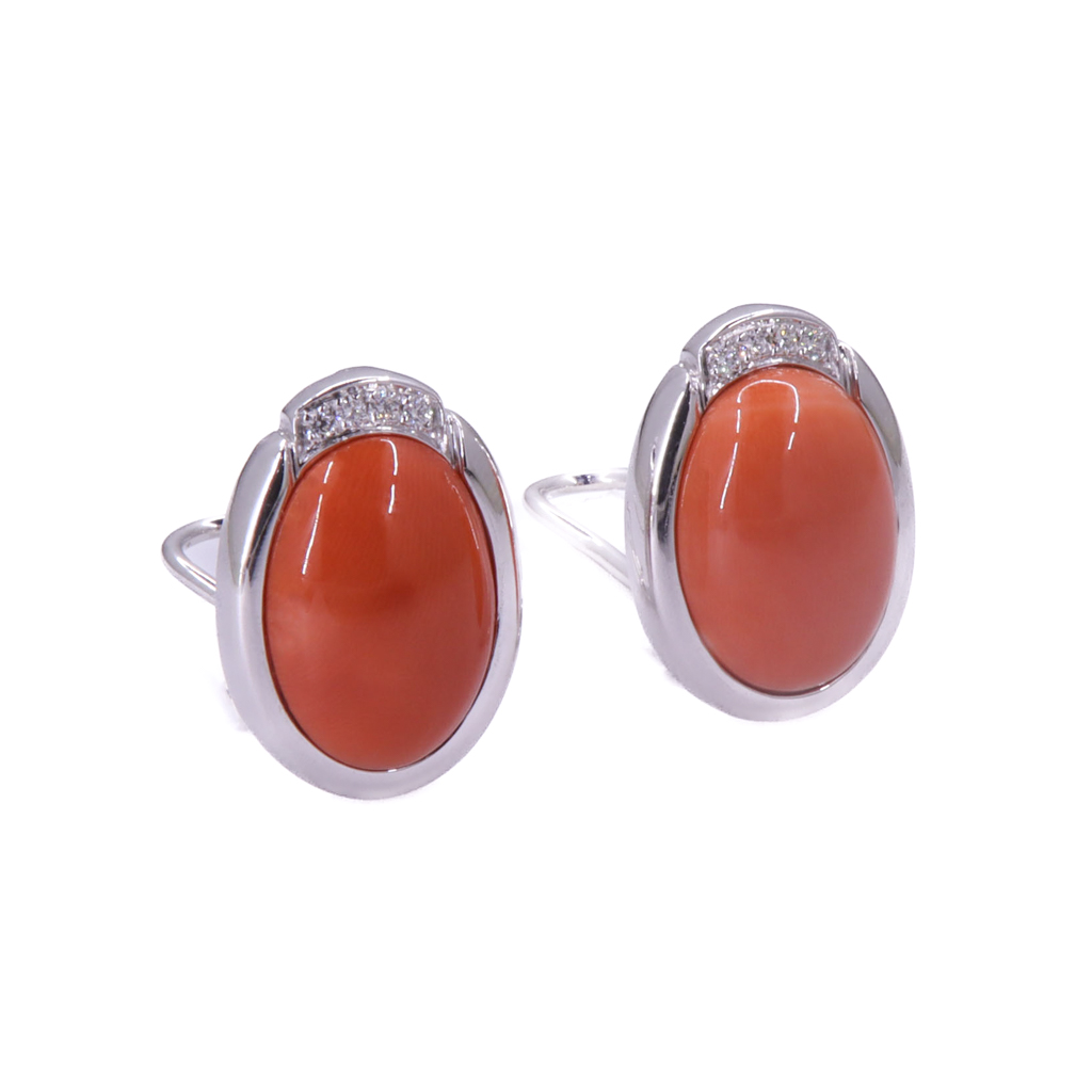 Orecchini corallo - Brillanti 0,08ct. oro 18kt.