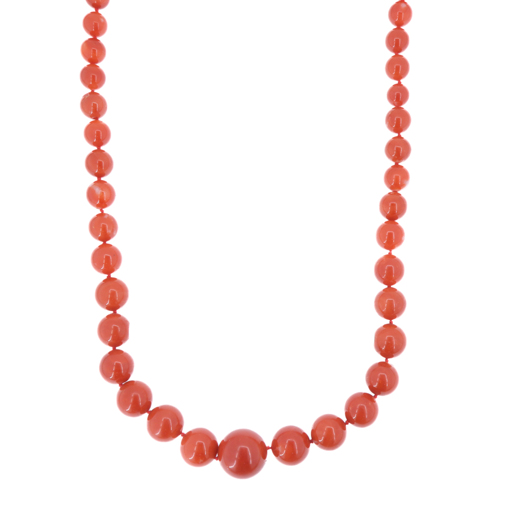 Collana corallo giapponese - Brillanti 0,24ct, susta oro 18kt.