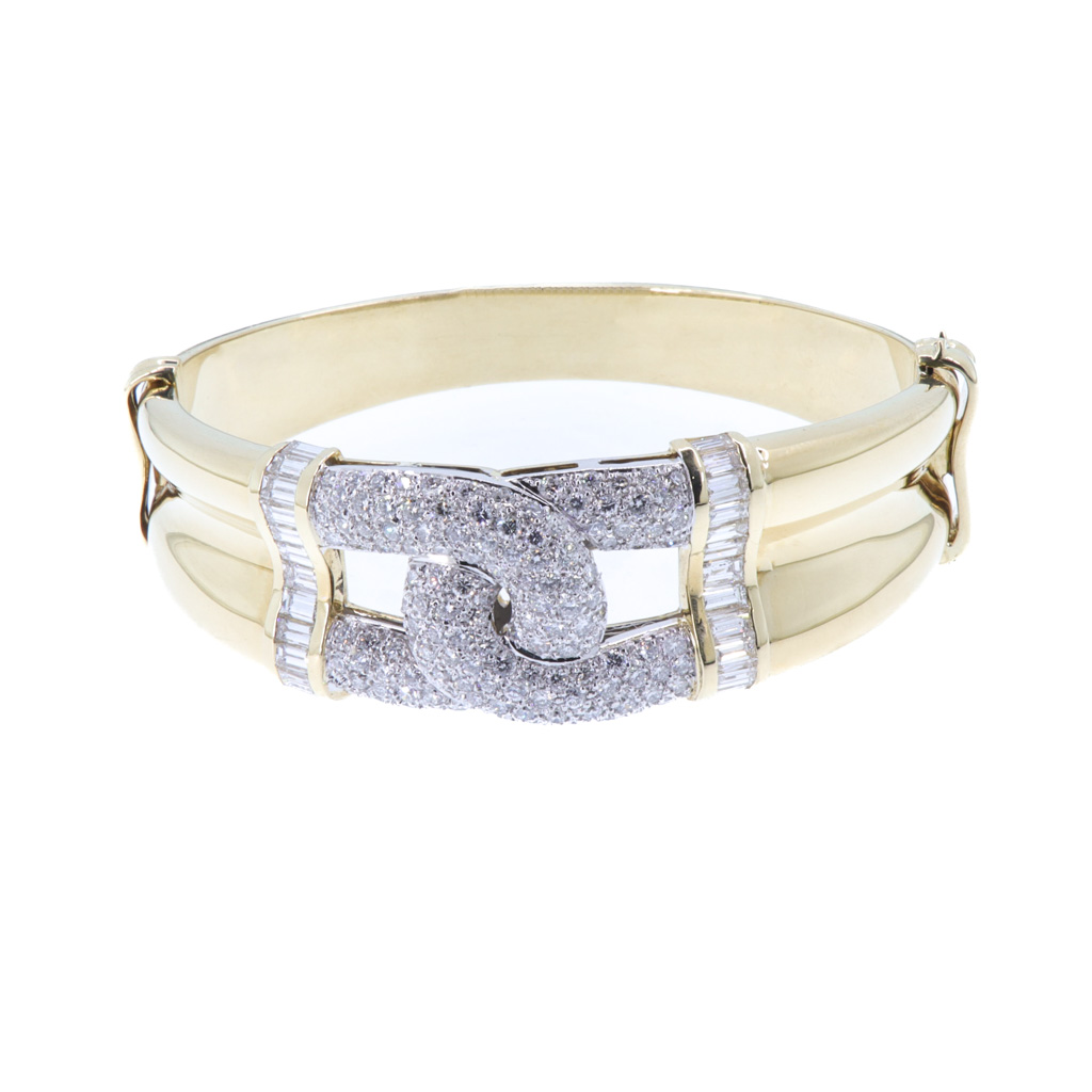 Bracciale in oro giallo 18kt. con pavet di Brillanti e Baguettes 