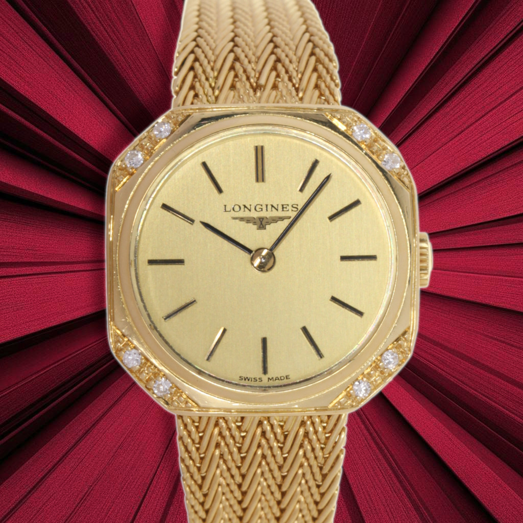 Longines Lady Octagon Diamonds, 18kt Yellow Gold, Factory Bracelet (16 cm), Total Weight 32.6g, Our Box & Papers