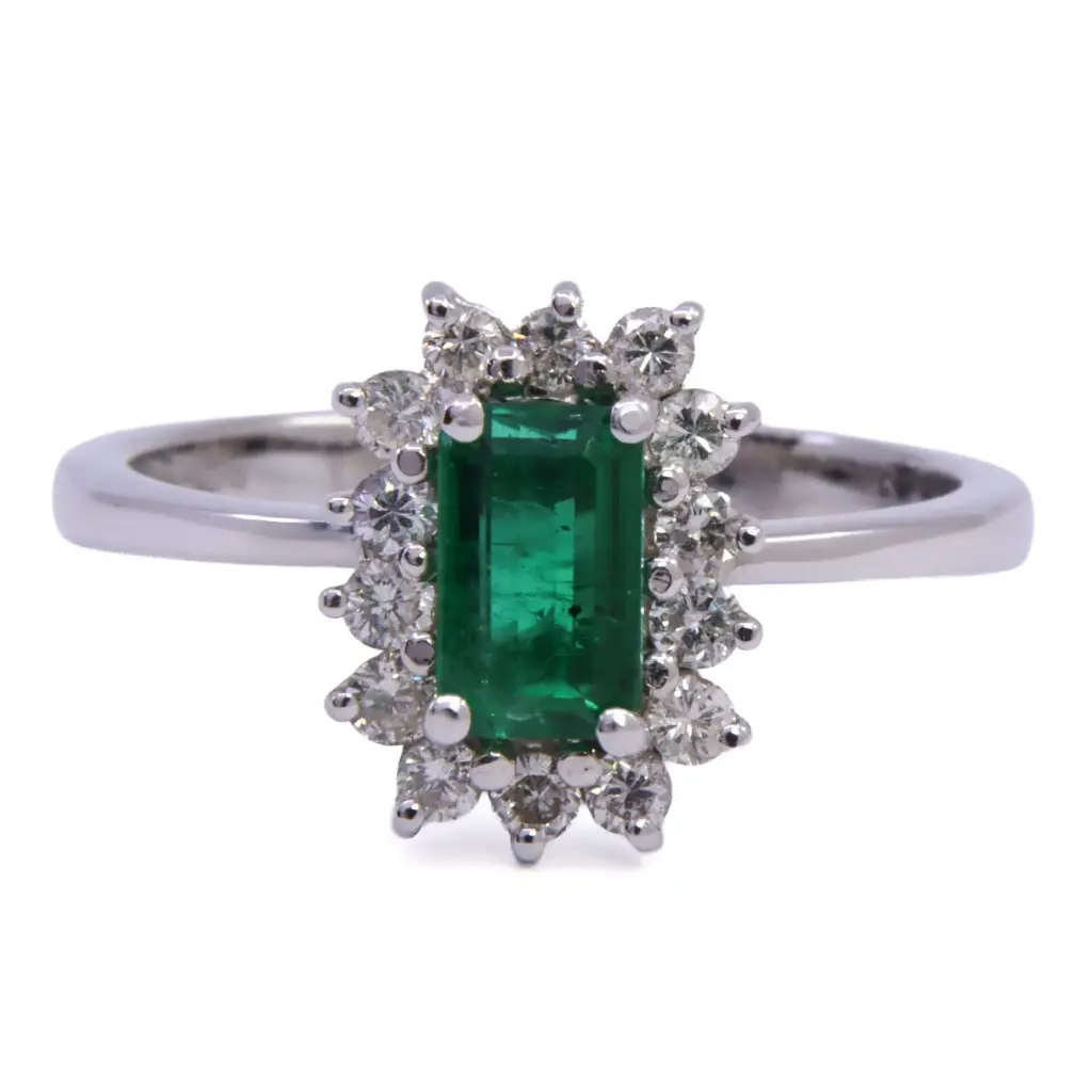 Anello - Smeraldo 0,73ct. brillanti 0,22ct. F/G-VS1, oro 18kt. peso totale 4gr.