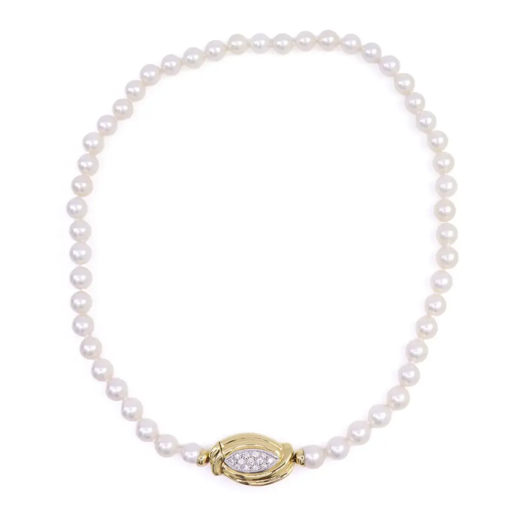 Collana perle Mikawa - Brillanti 0,40ct. G-VS1 susta in oro 18kt di 12,90 gr