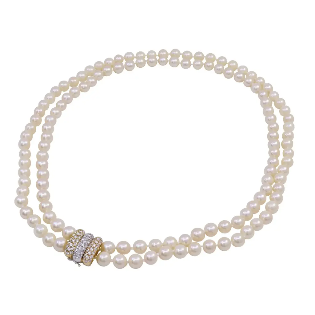 Collana perle coltivate - Brillanti 1,62ct. susta in oro 18kt di 7,90 gr