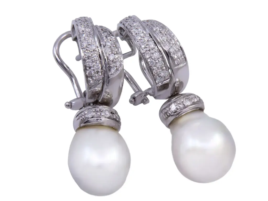 Orecchini perle barocche australiane - Brillanti 0,70ct. G-VS1, oro 18kt peso totale 13,9gr