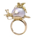 Anello scultura lumaca con putto - Perla australiana coltivata, oro 18kt