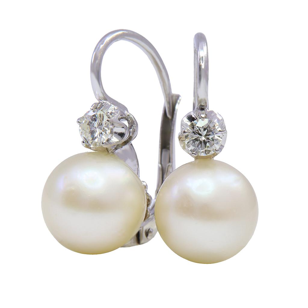 Orecchini con perle giapponesi - Brillanti 0,20ct. H/I-VS1, oro 18kt. peso totale 5,5gr
