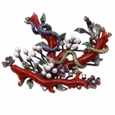 Spilla corallo con serpenti e fiori - Oro brunito 18kt, peso totale gr. 32,3gr 