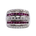 Anello fascia - Rubini 1,72ct, brillanti 1,28ct G-VS1, oro bianco 18kt. peso totale 14,3gr