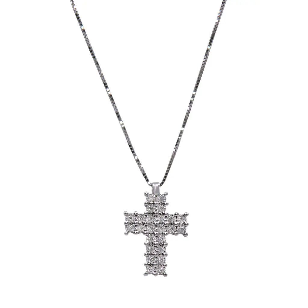 Collana crocetta - Brillanti 0,08ct. G-VS1, oro 18kt. peso totale 2gr