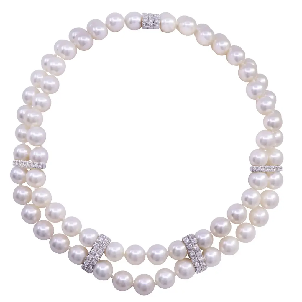 Collana perle giapponesi - Brillanti 1,00ct. F-G-VS susta e connettori in oro 18kt