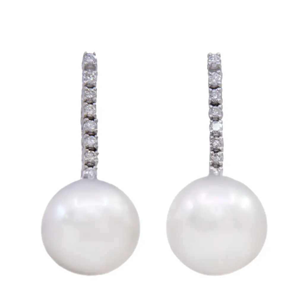 Orecchini - Perle giapponesi, brillanti 0,16ct G-VS1, oro 18kt. peso totale 5gr