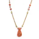 Collana corallo chiaro con pendente intagliato- Oro 14kt, peso totale 49,5gr