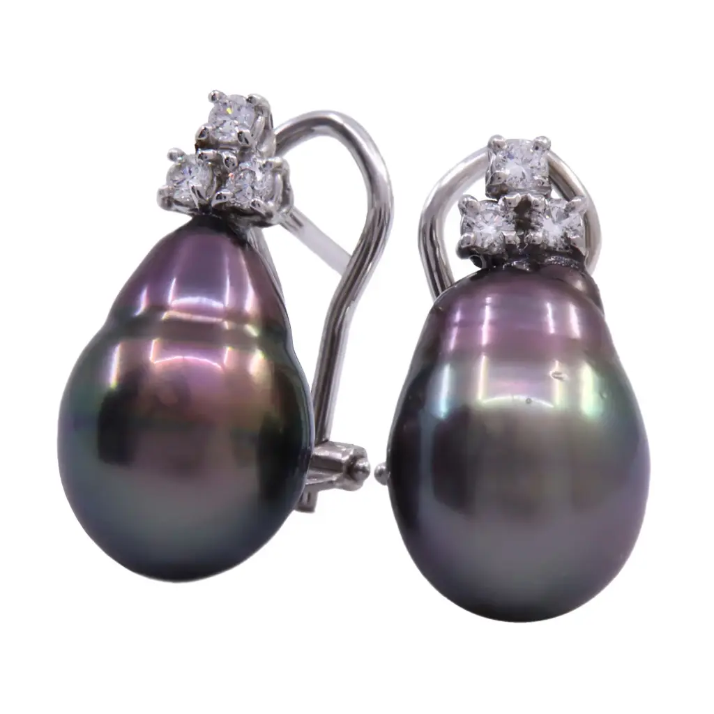 Orecchini perle Tahiti nere - Brillanti 0,24ct. G-VS1 oro 18kt.