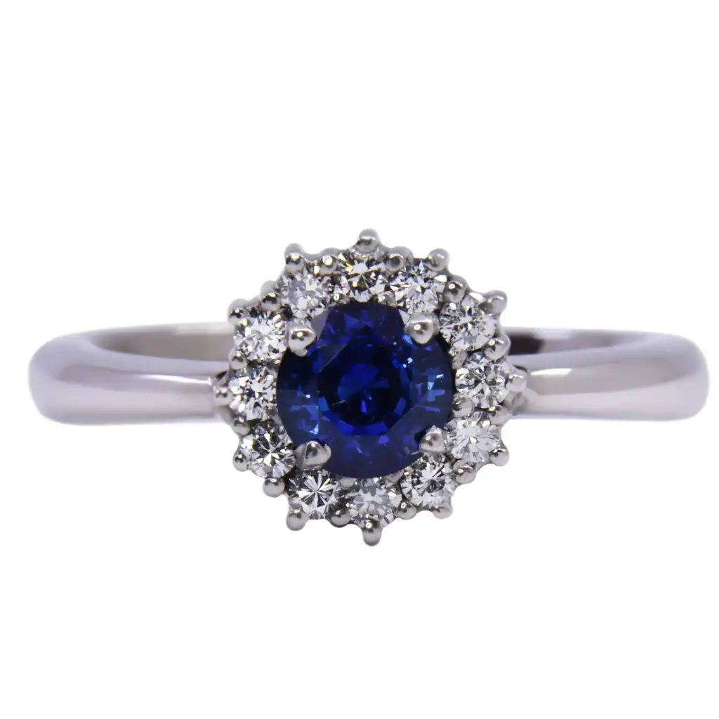 Anello - Zaffiro 0,85ct. brillanti 0,25ct. F/G-VVS in oro 18kt. 5,5gr