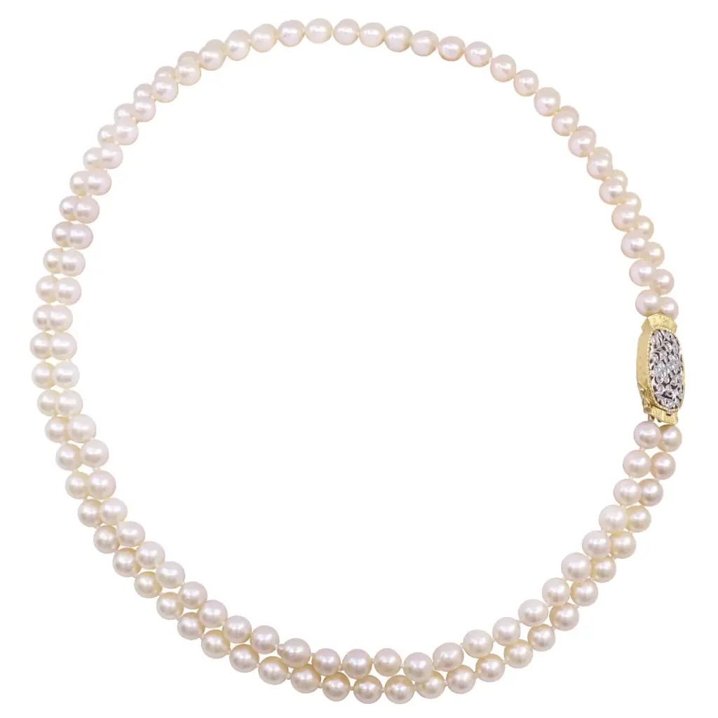 Collana perle giapponesi coltivate - Chiusura in oro 18kt, brillanti 0,30ct. G-VS1