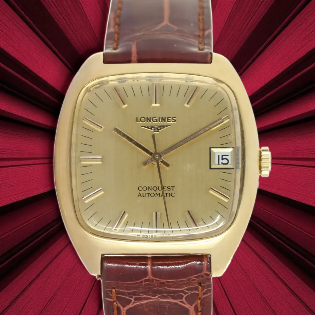 Longines Conquest Automatic - 18Kt Yellow gold - "Bros" Crocodile Leather strap and steel buckle