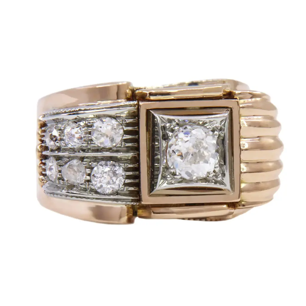 Anello fascia - Brillanti taglio antico, oro rosa, peso totale 15gr