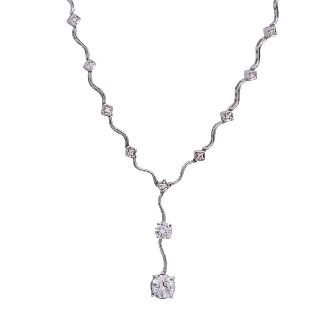 Girocollo - Oro bianco 18kt e brillanti 0,97ct + 0,40ct + 0,31ct. G-VS, peso totale 15,9gr