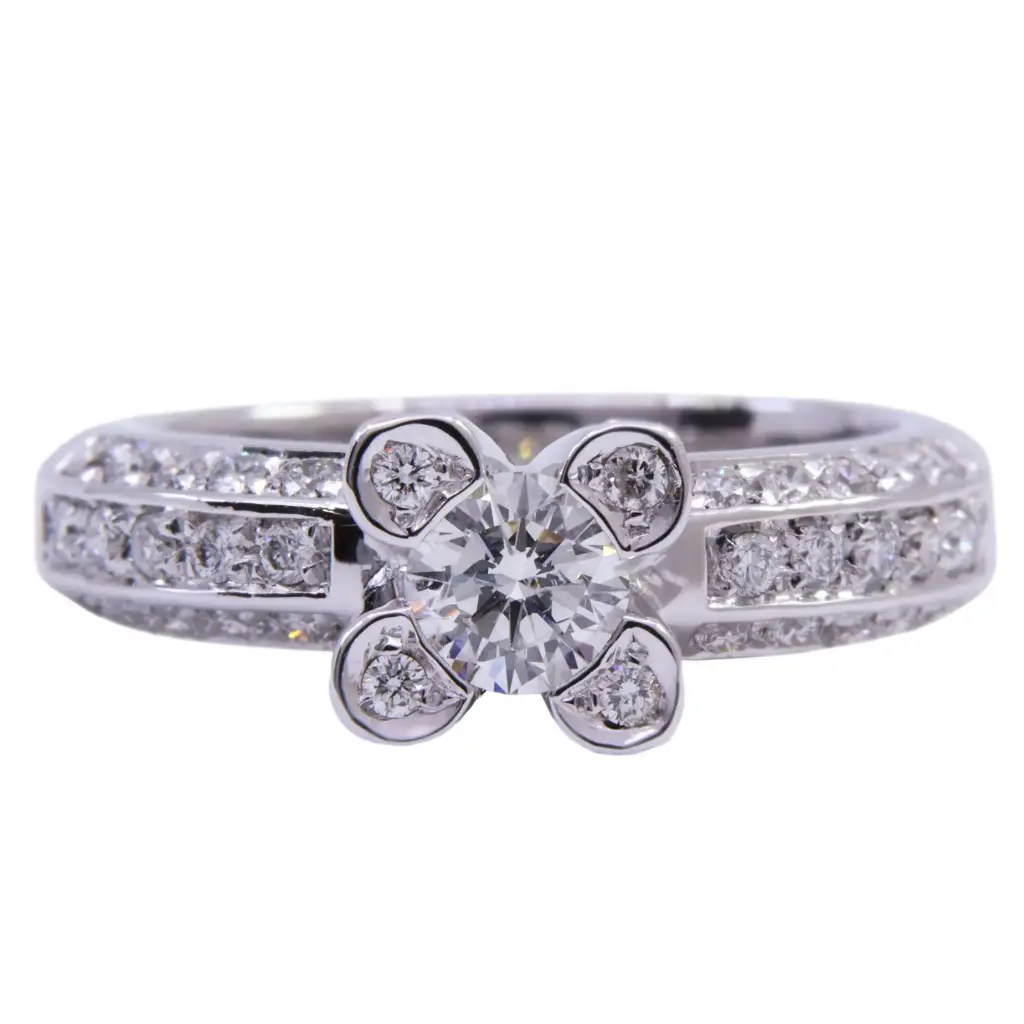 Anello solitario - Diamante 0,50ct, F-VS1 + 0,50ct.  F-VS1 oro 18kt. peso totale 8,30 gr