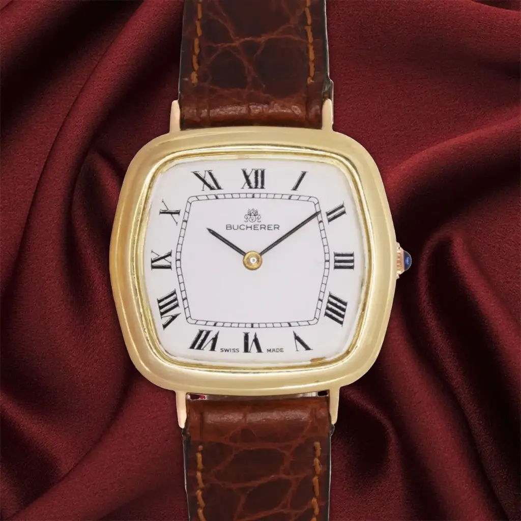 Bucherer Hexagonal 18kt yellow gold- approx 1980 - our box and papers - our two-year warranty