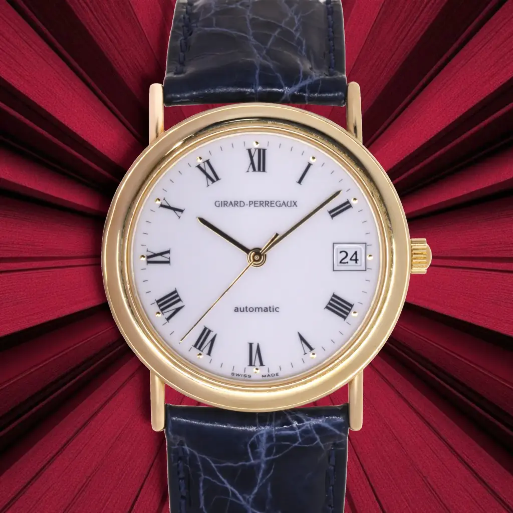 Girard Perregaux automatic-18kt yellow gold- approx 1980, our box and papers