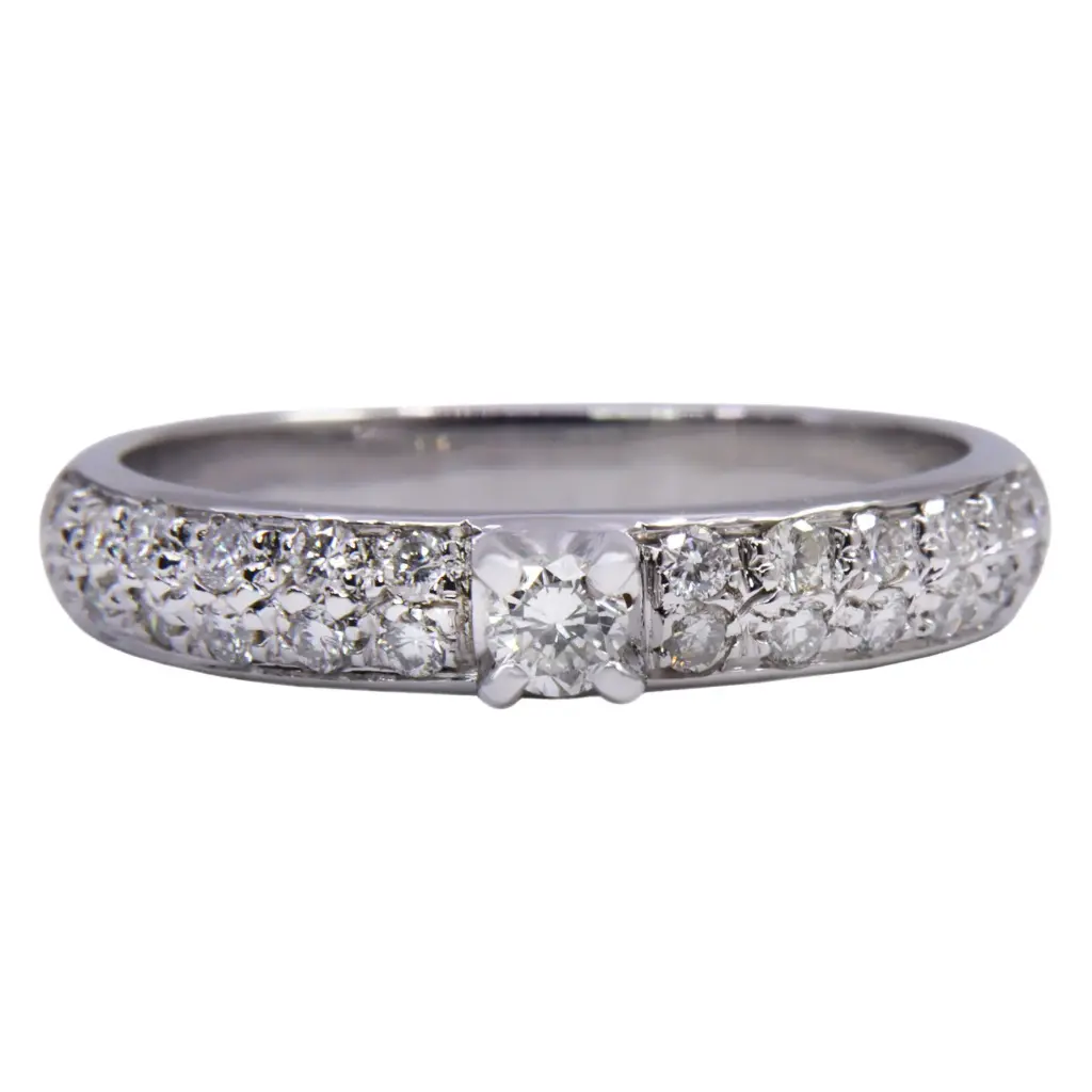 Anello solitario - Diamante 0,15ct, G-VS1 + 0,15ct. oro 18kt. peso totale 5,30 gr