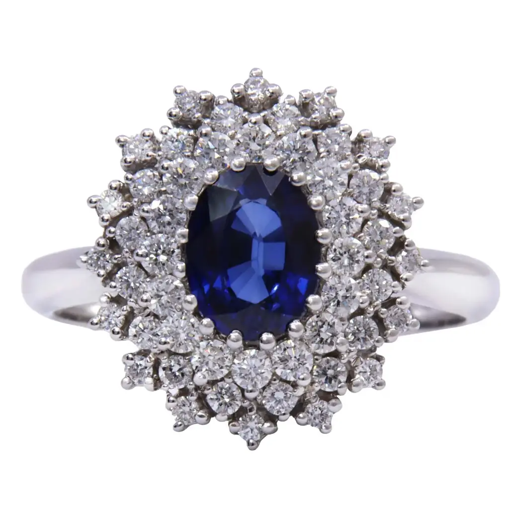  Anello - Zaffiro 1,20ct. brillanti 0,60ct. F/G-VS1 in oro 18kt. 4,9gr