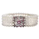 Bracciale con perle giapponesi - Susta in oro 18kt con brillanti e zaffiri rosa, peso totale 44.2gr.
