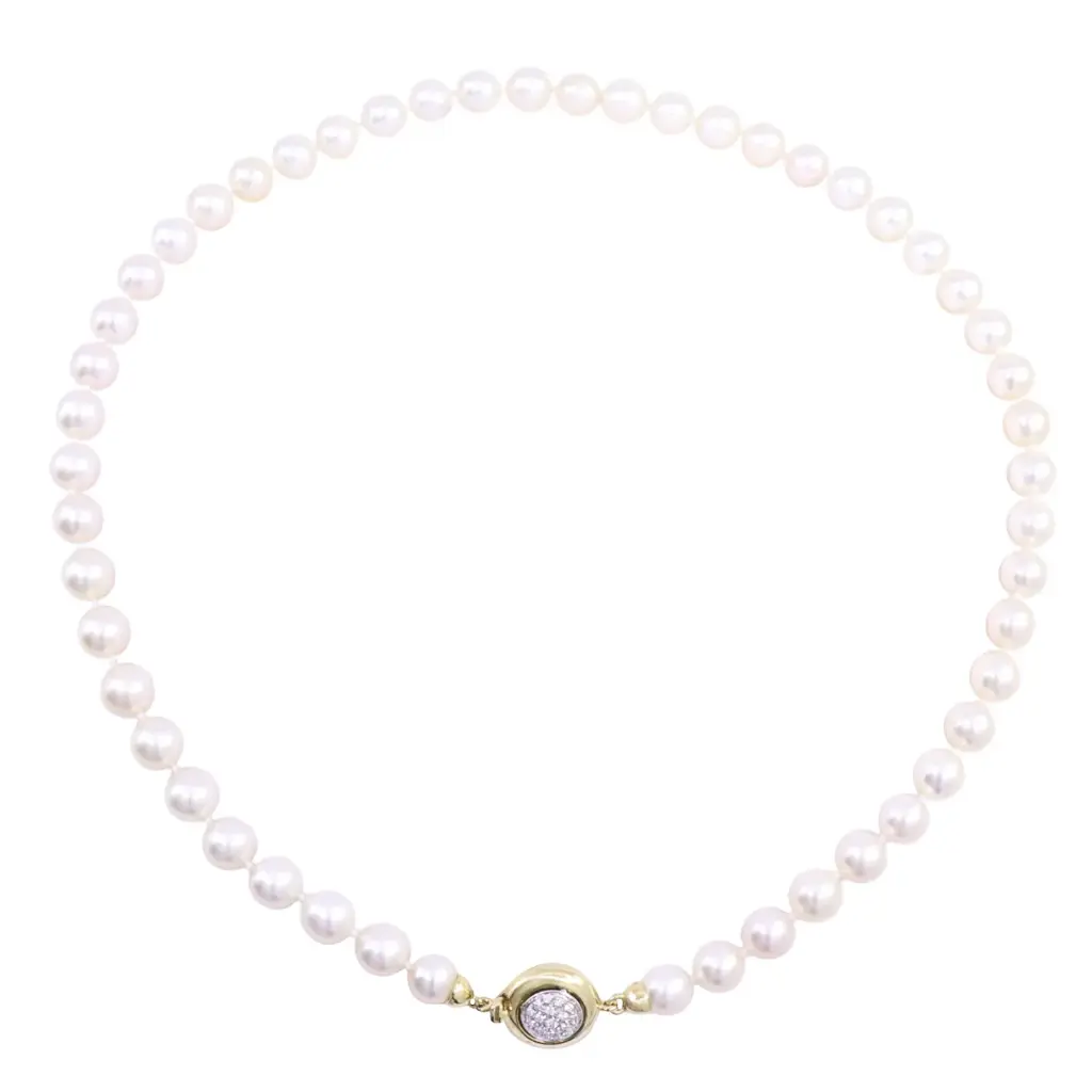 Collana perle giapponesi - Brillanti 0,40ct. susta in oro 18kt di 6,50gr