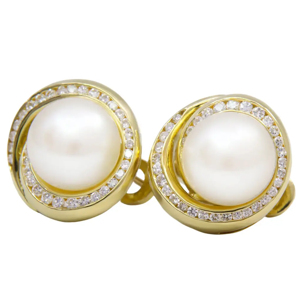 Orecchini Mikawa con perle - Brillanti 0,70ct. G-VS1, oro 18kt