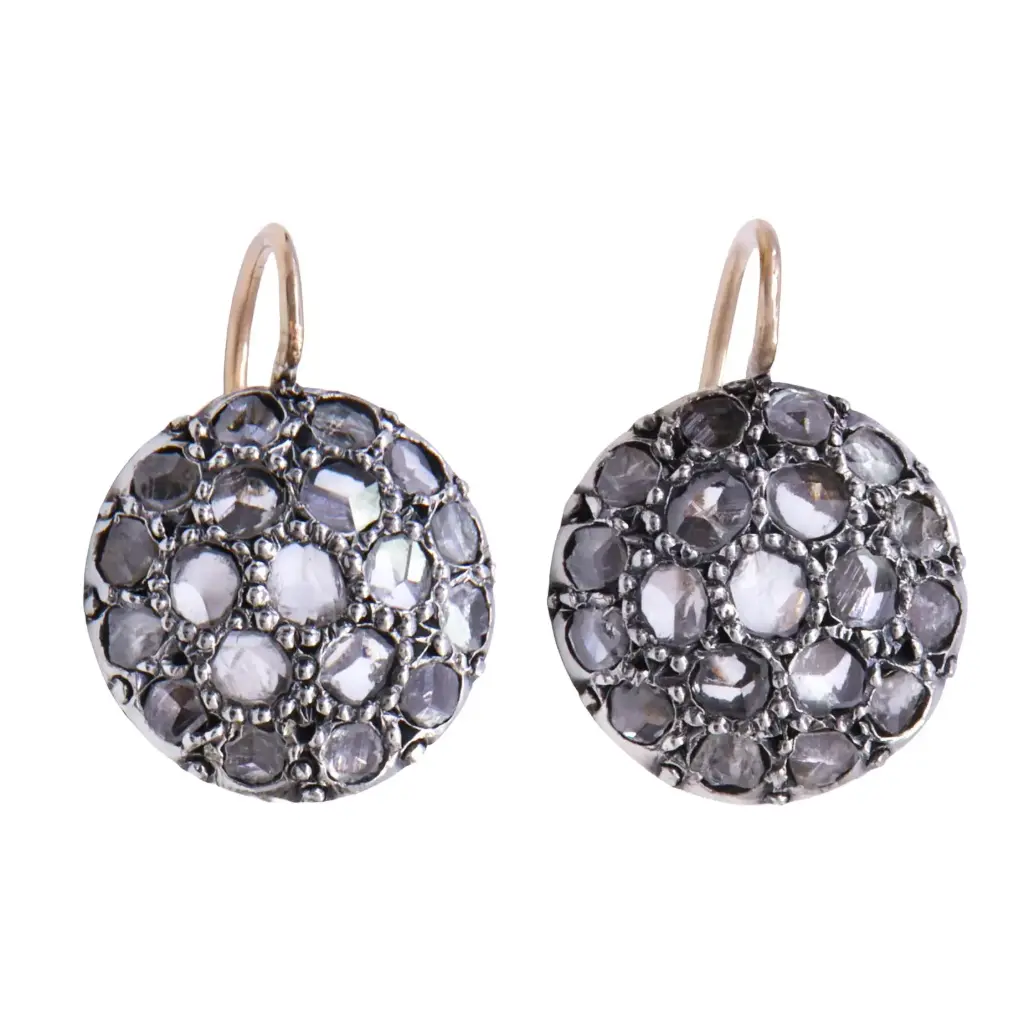 Orecchini stile antico - Oro 9kt. e argento con diamanti taglio antico