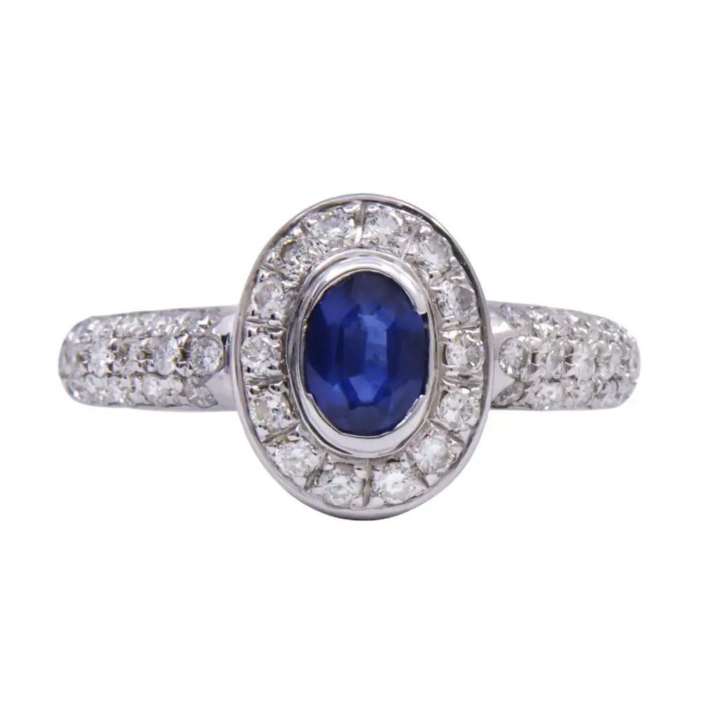  Anello - Zaffiro 0,50ct. brillanti 0,35ct. G-VS1 in oro 18kt. 5,0gr