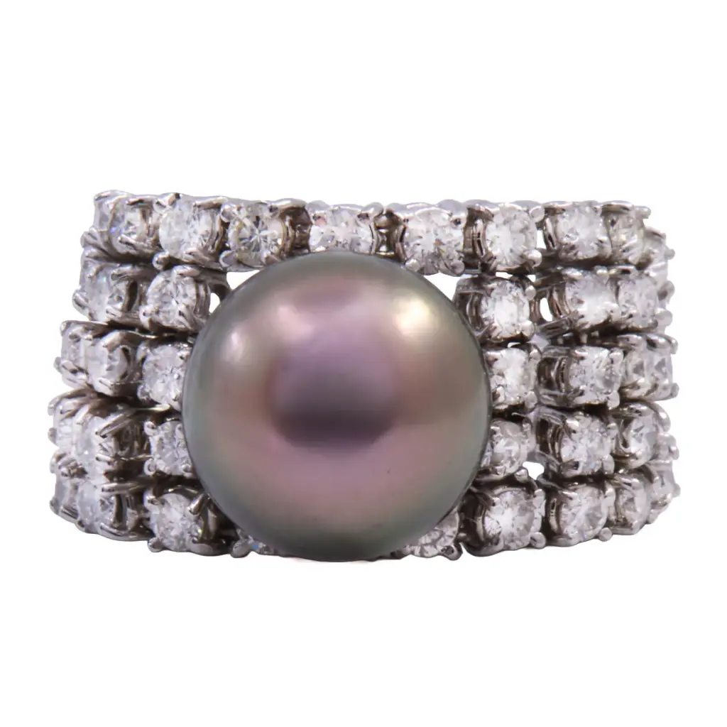  Anello perla Tahiti - Brillanti 1,80ct. G-VS1 in oro 18kt. peso totale 12,6gr