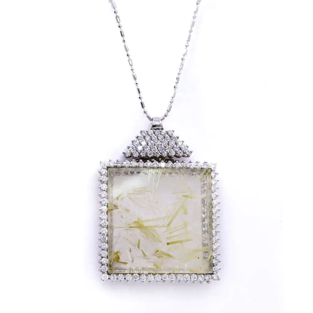 Pendente Quarzo Rutilato -  Brillanti 1,25ct. G-VS1, peso totale 24,5gr