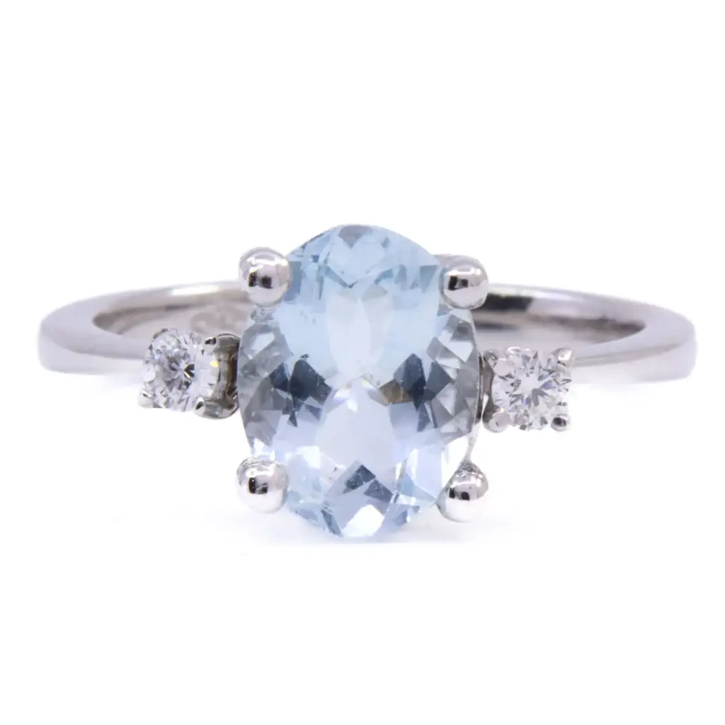  Anello - Acquamarina 1,30ct. brillanti 0,06ct. G-VS1 in oro 18kt. 3,10g