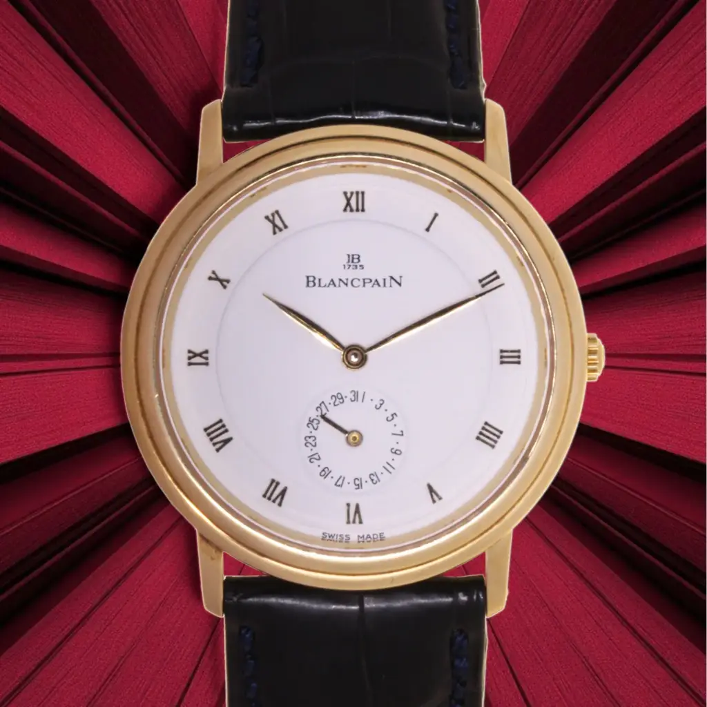 orologio Blancpain in oro 18kt con movimento a vista, cinturino in pelle e chiusura in oro 750/°°° - CAL 4795