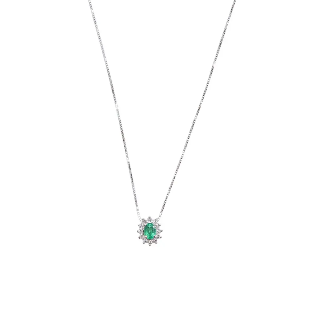  Collana - Smeraldi 0,15ct. brillanti 0,09ct. oro 18kt. peso totale 1,5gr
